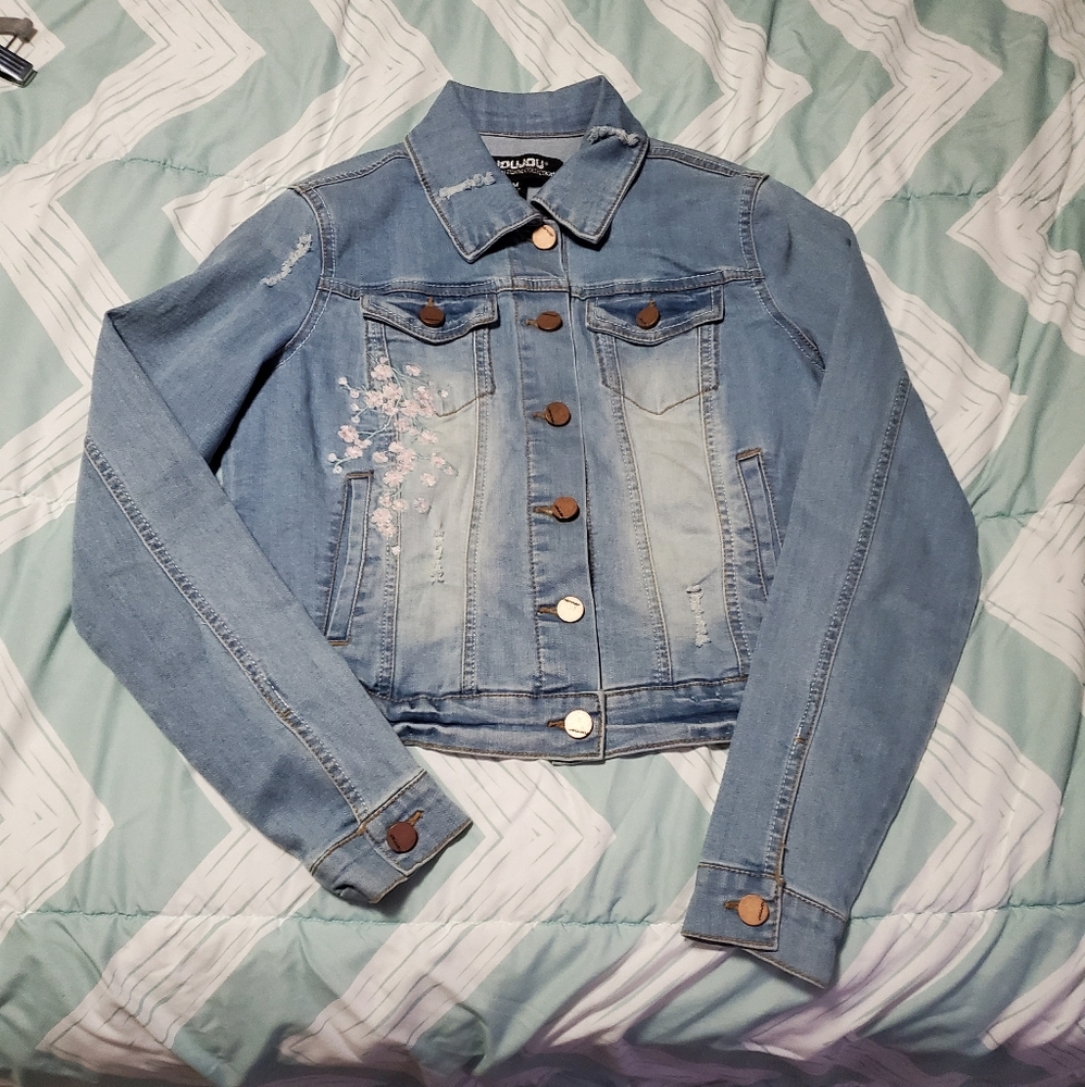Distressed jean jacket